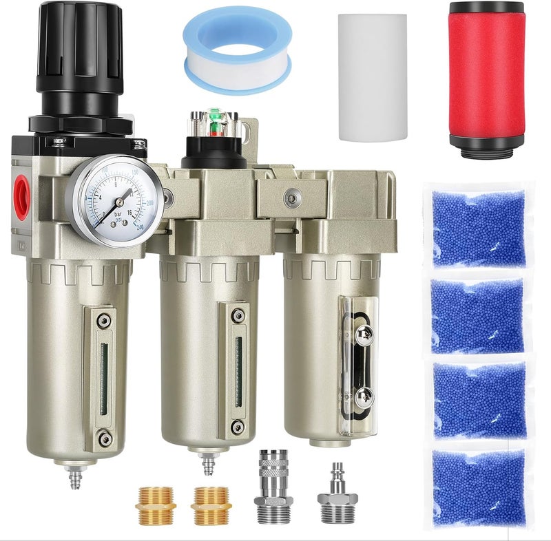 CAtArt 1/2" NPT Industrial Air Dryer for Compressor,3 Stage Air Compressor Water Separator System,Filter Oil Water Separator Dryer for Plasma Cutter and Paint Spray,Manual Drain - Image 1